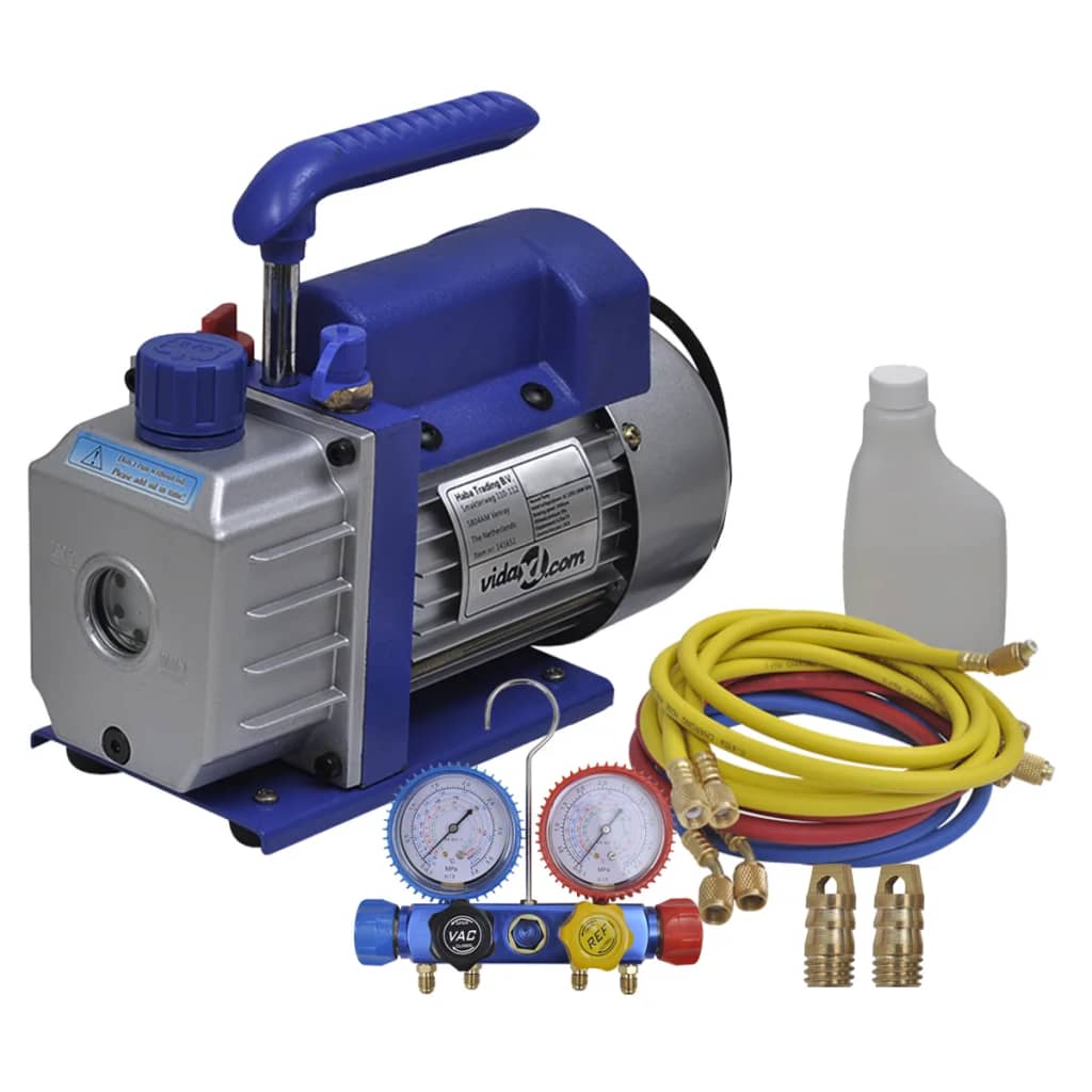 Vidaxx Vakuumpumpe 1-stufig mit 4-Wege-Manometer-Set
