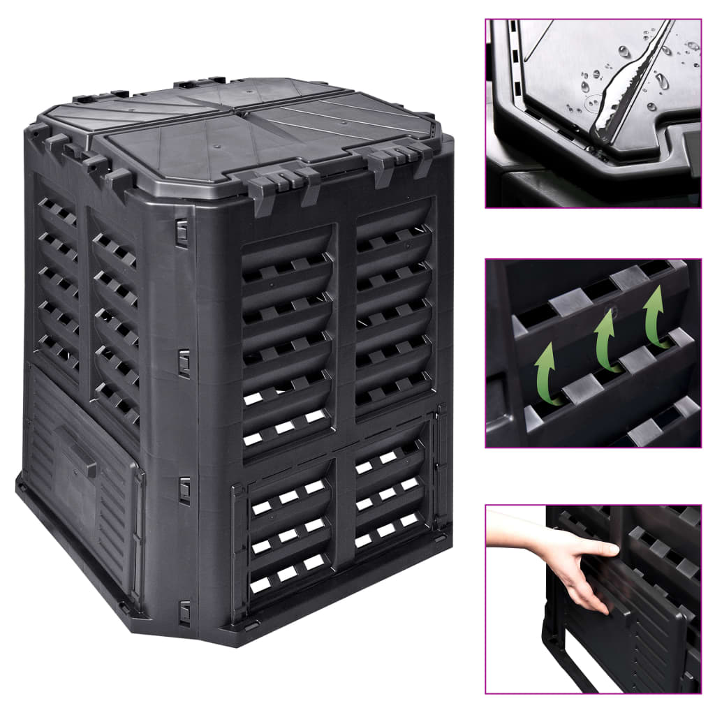 VIDAXL -Kompost -Bin 360 L 68.9x68.9x83.9 cm Schwarz