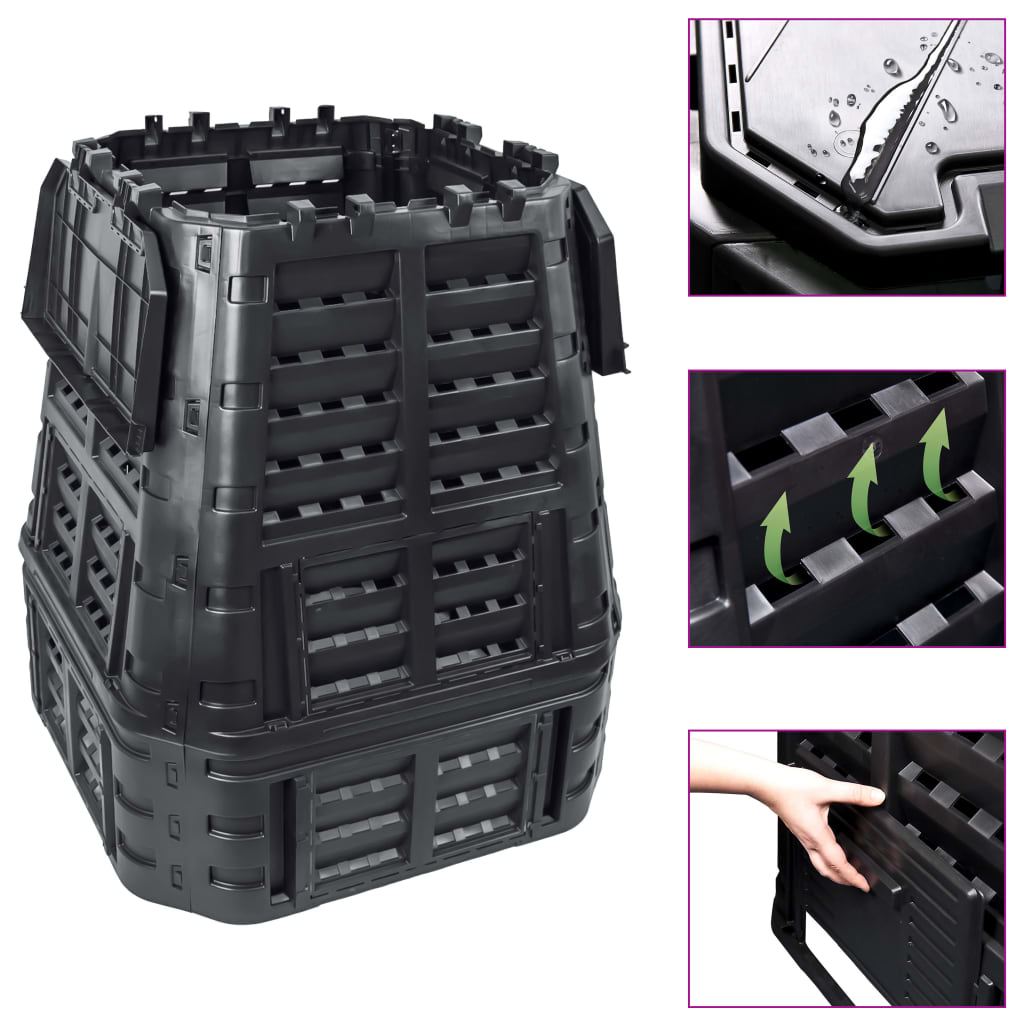 Vidaxl -Kompostbehälter 740 L 93.3x93.3x113 cm Schwarz