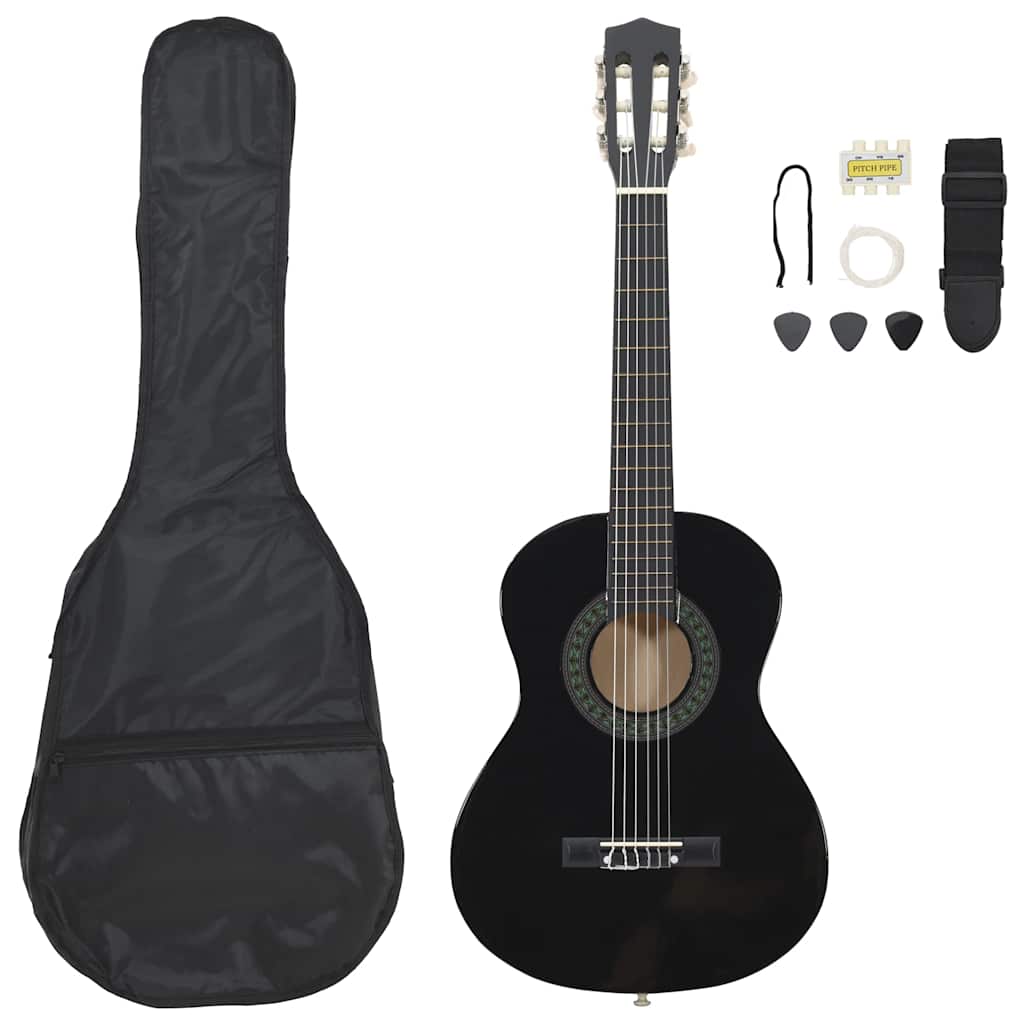Vidaxl 8-teilige Gitarrenset Klassiker Anfänger 1 2 34 Schwarz