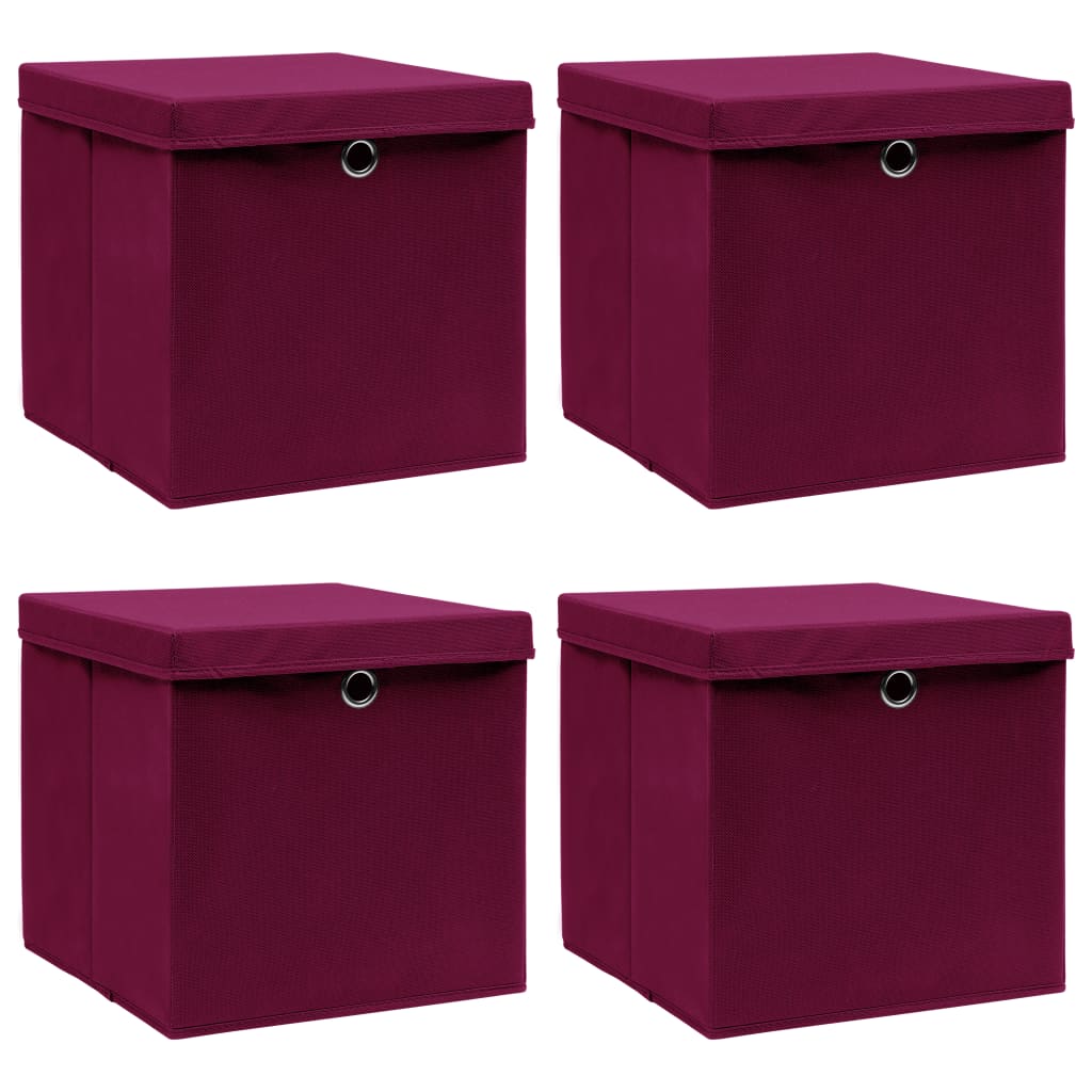 VIDAXL -Speicherboxen mit Deckel 4 PCs 32x32x32 cm Stoff dunkelrot