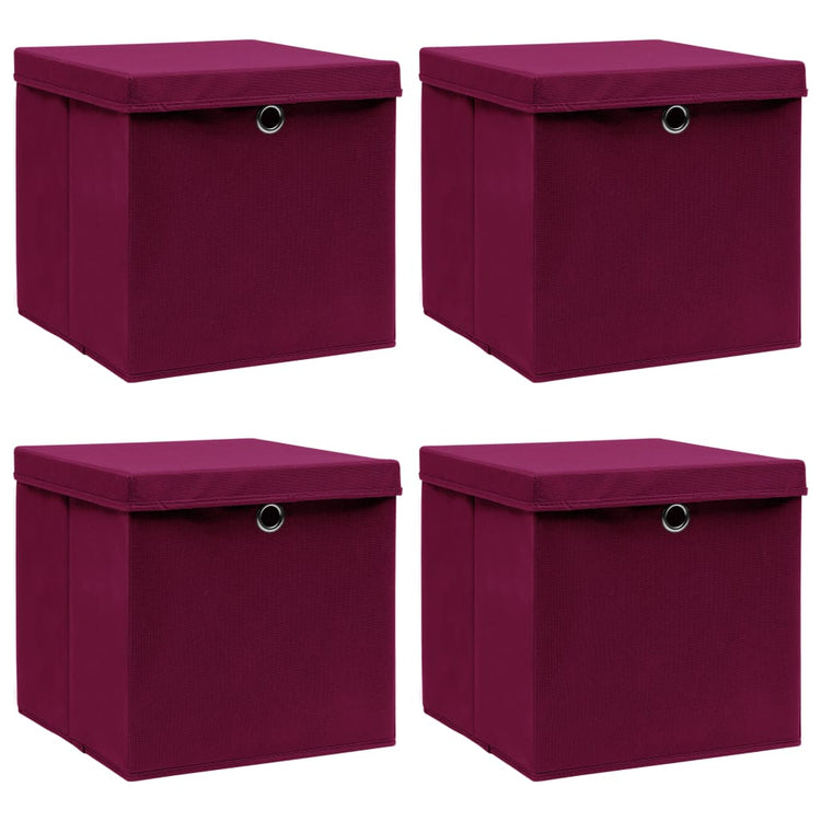 VIDAXL -Speicherboxen mit Deckel 4 PCs 32x32x32 cm Stoff dunkelrot