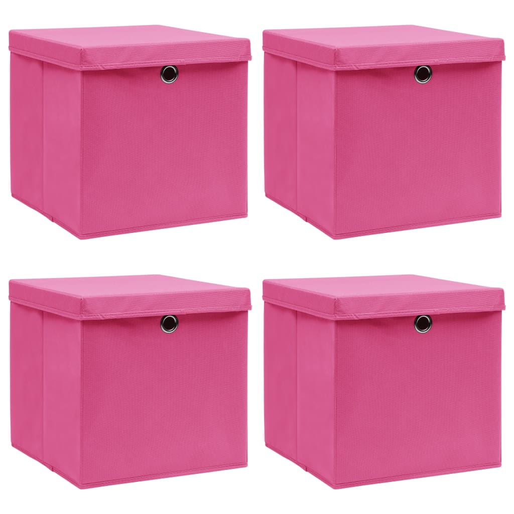 VIDAXL -Speicherboxen mit Deckel 4 PCs 32x32x32 cm Stoff rosa