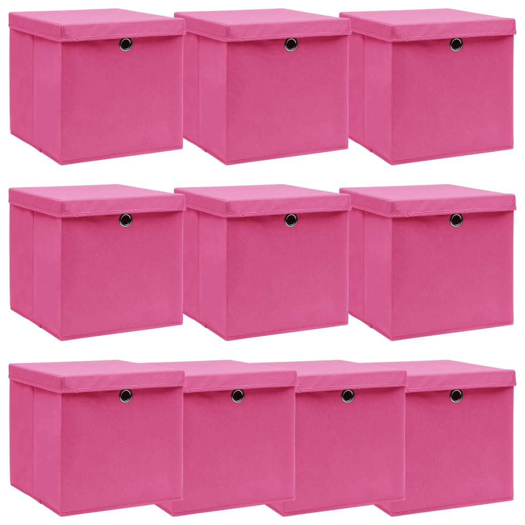 VIDAXL -Speicherboxen mit Deckel 10 PCs 32x32x32 cm Stoff rosa