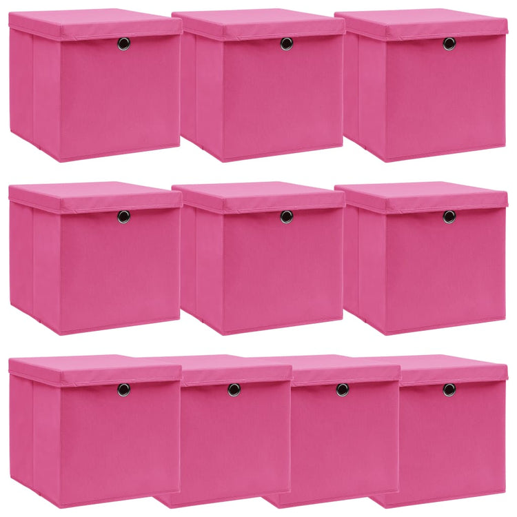 VIDAXL -Speicherboxen mit Deckel 10 PCs 32x32x32 cm Stoff rosa