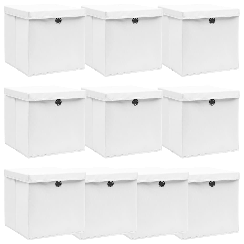 Vidaxx Aufbewahrungsboxen mit Deckel 10 Stück 32x32x32 cm Stoff weiß