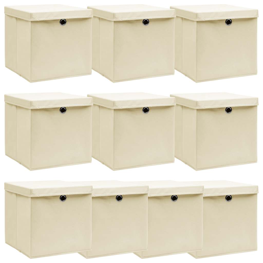 VIDAXL -Speicherboxen mit Deckel 10 PCs 32x32x32 cm Stoffcreme -Colored
