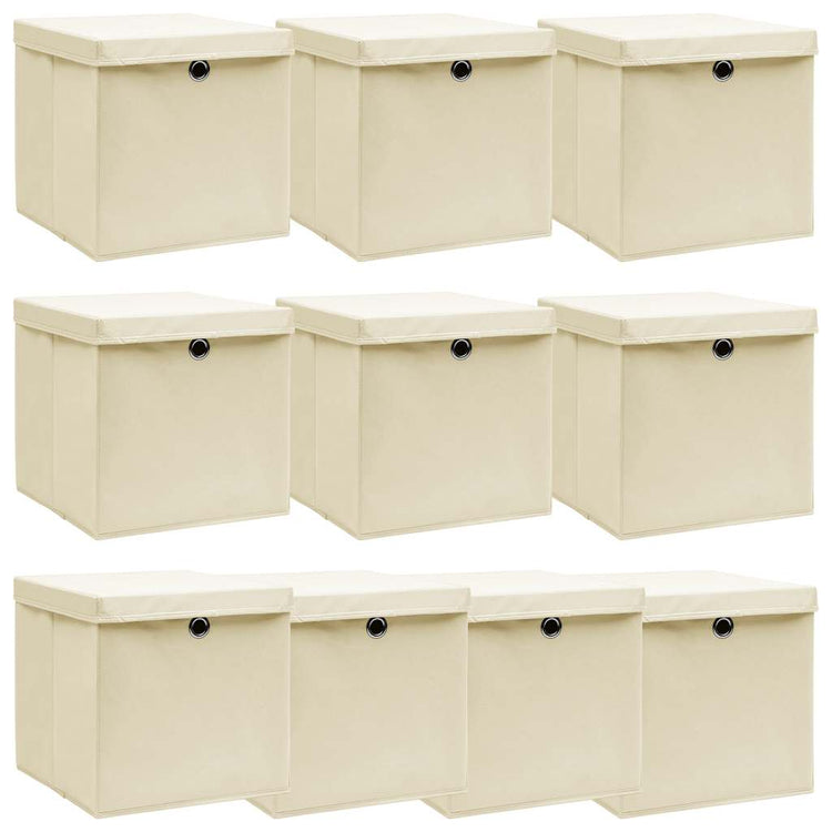 VIDAXL -Speicherboxen mit Deckel 10 PCs 32x32x32 cm Stoffcreme -Colored
