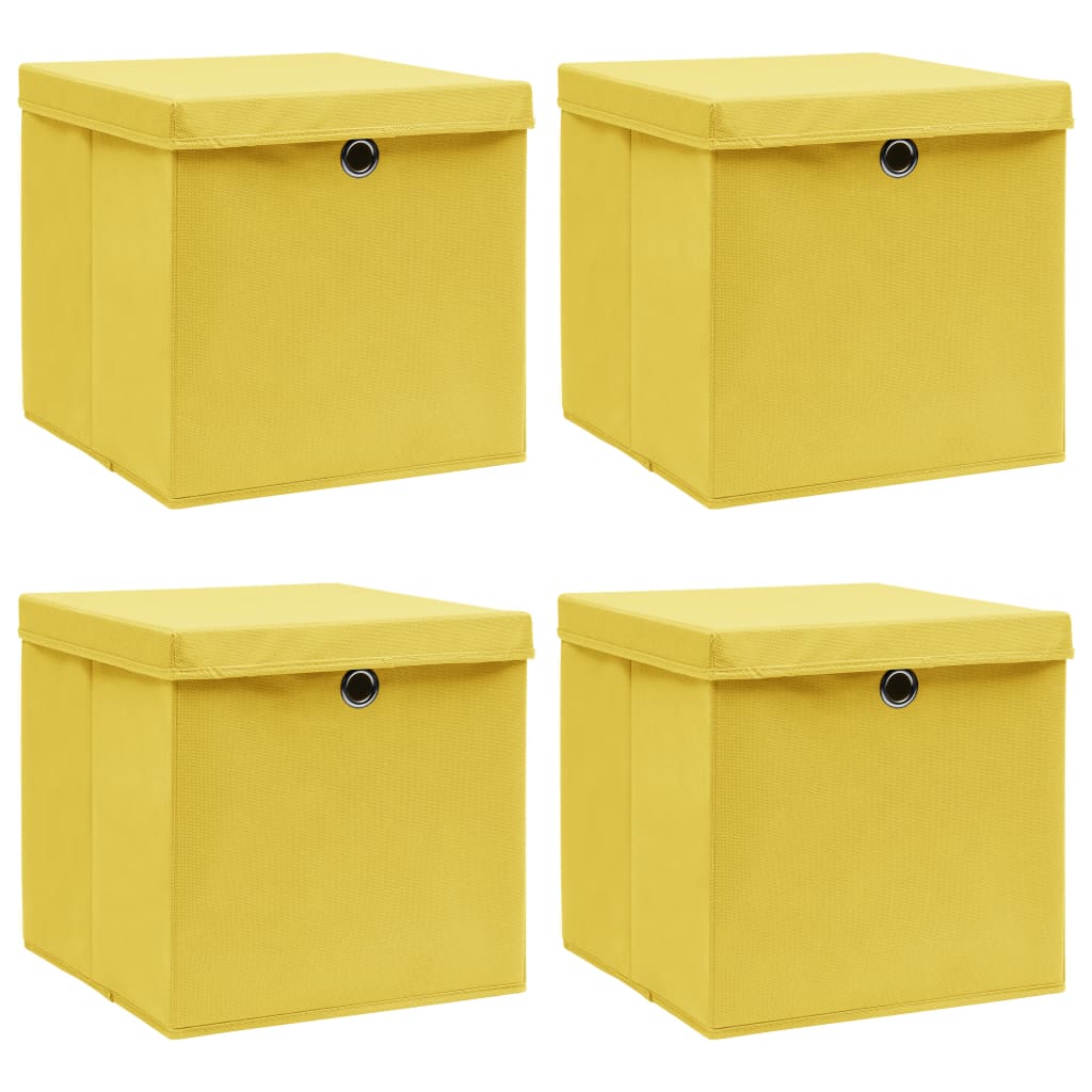 VIDAXL -Speicherboxen mit Deckel 4 PCs 32x32x32 cm Stoff gelbgelb