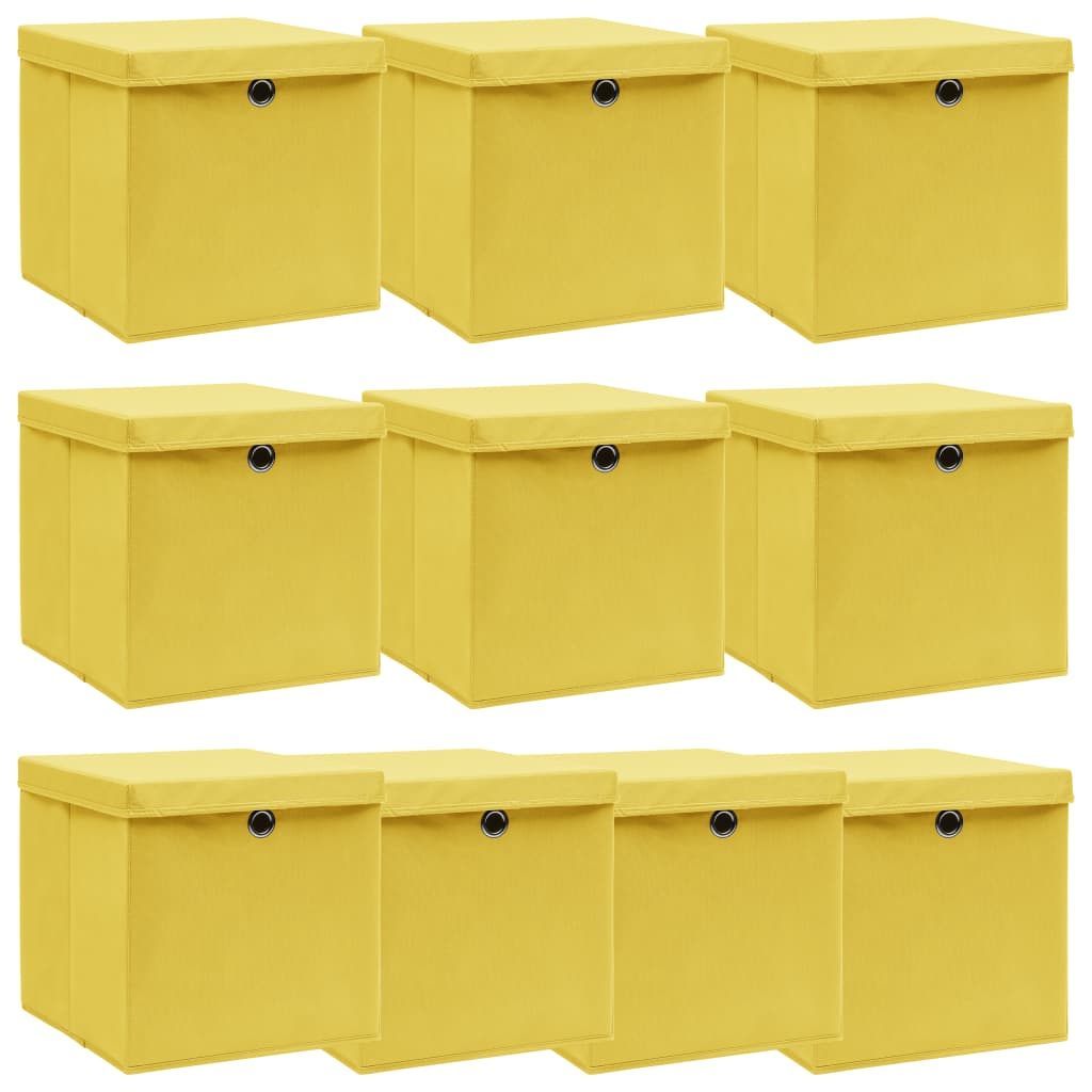 VIDAXL -Speicherboxen mit Deckel 10 PCs 32x32x32 cm Gewebe gelb