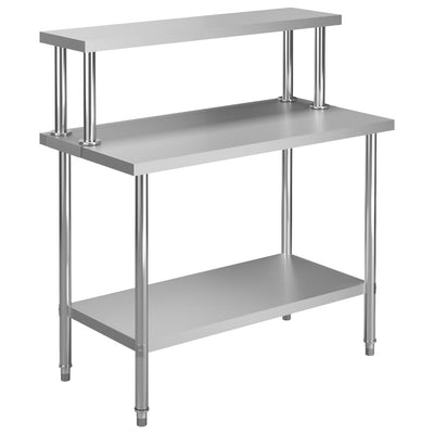 Vidaxx Küchenarbeitstisch mit Ablageplatte 120x60x120 cm aus Edelstahl