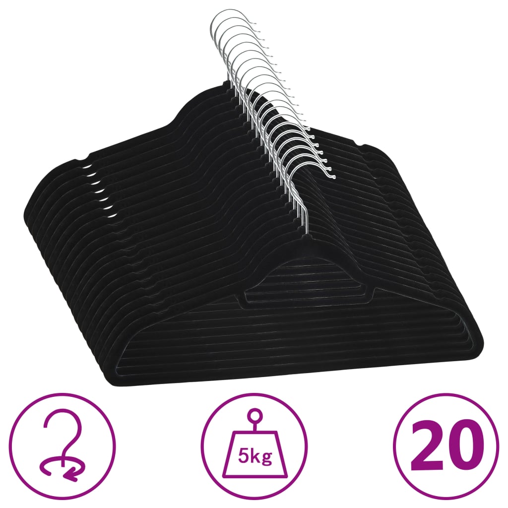 VIDAXL 20-teiliger Kleidungsschalter Set Anti-Slip Samt Schwarz