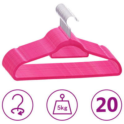 VIDAXL 20-teiliger Bekleidungsbügel-Set Anti-Slip-Samtrosa