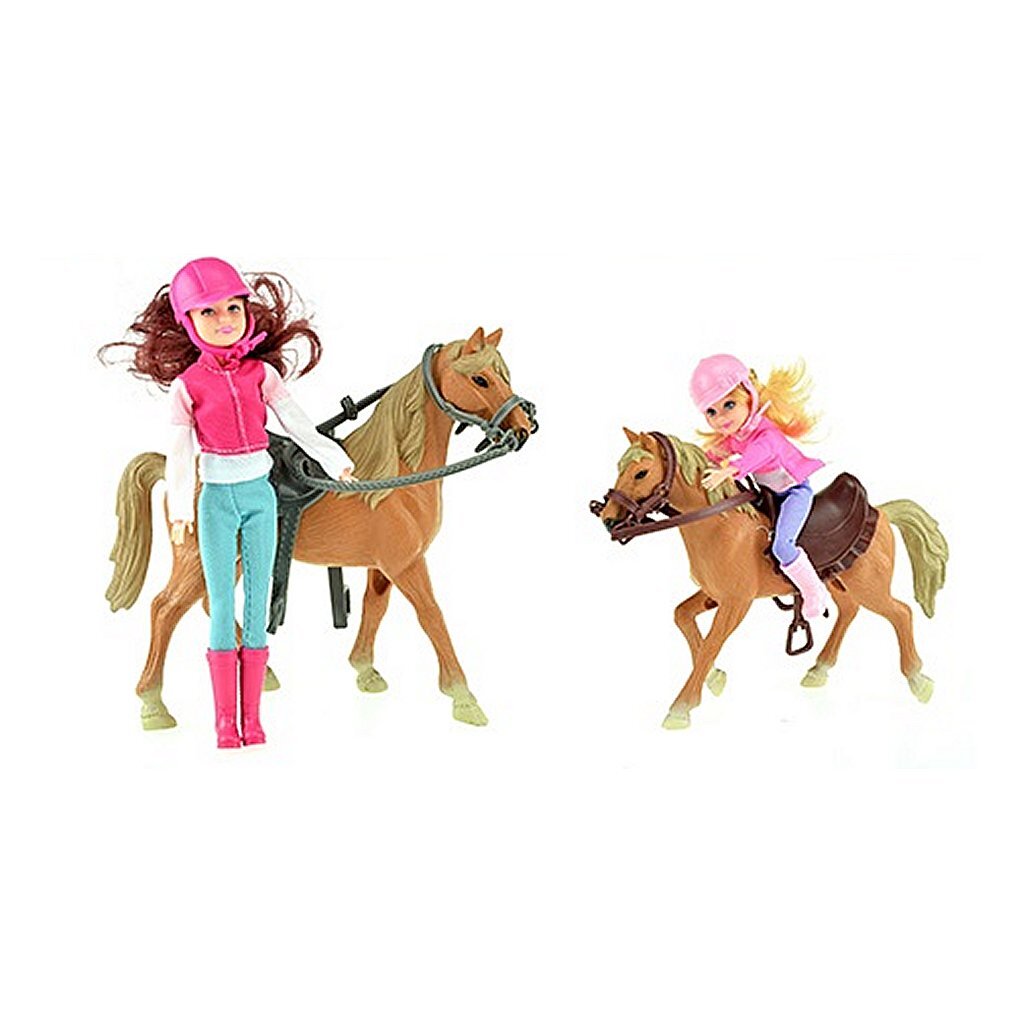 Pferde Pferde Reitspiel Set 2 Puppen + Pferde