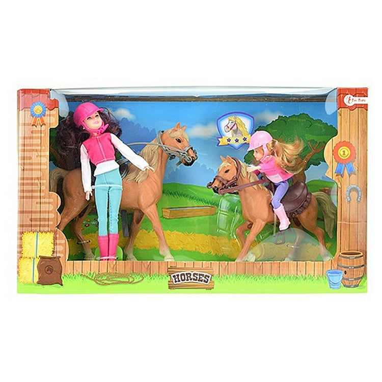Pferde Pferde Reitspiel Set 2 Puppen + Pferde