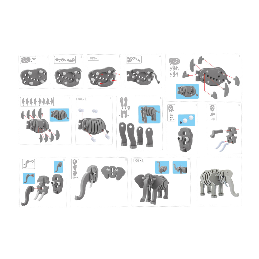 Toi-Toys Toi-Toys 3d Puzzle Elefant Junior 31,5 cm Schaumgrau 75-teilig