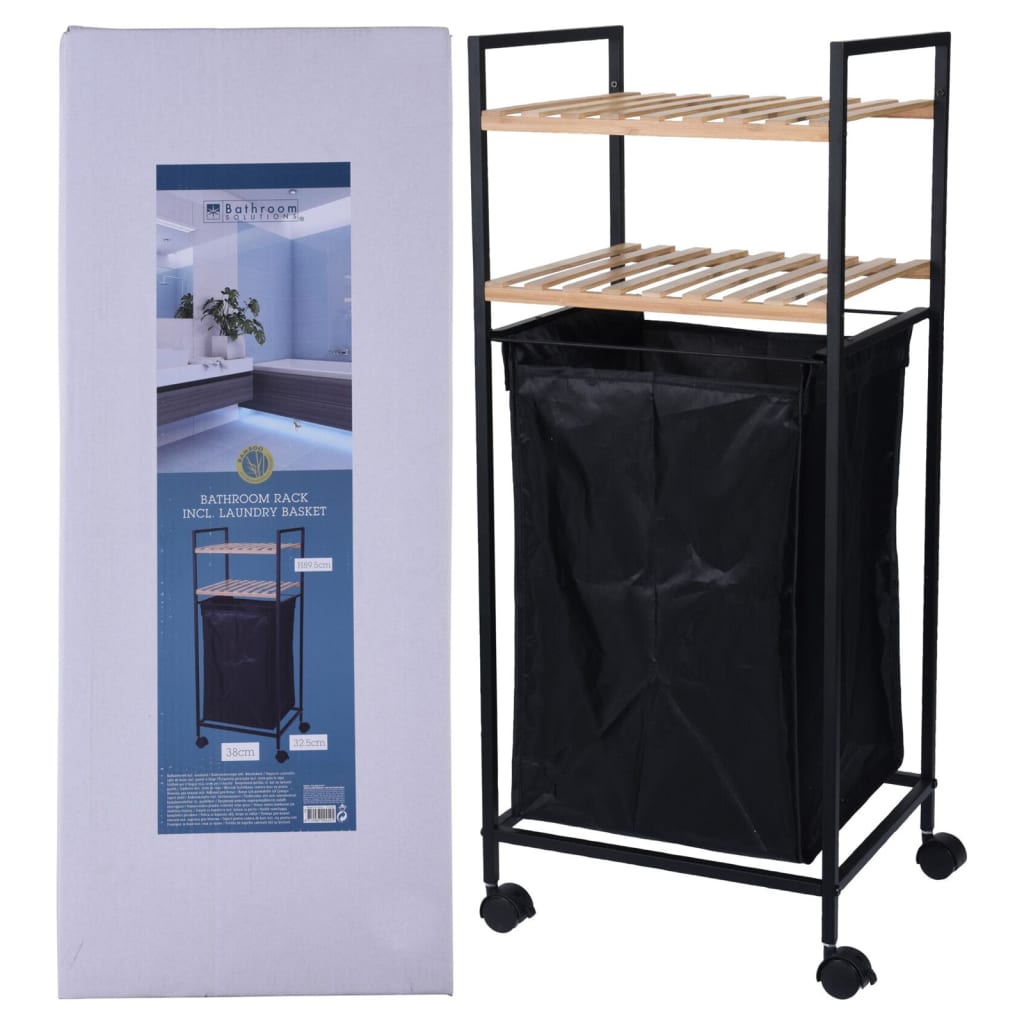 Badezimmerlösungen Badezimmerlösungen Lagerregal mit 2 Regalen und Waschkorb 89,5 cm Bambus