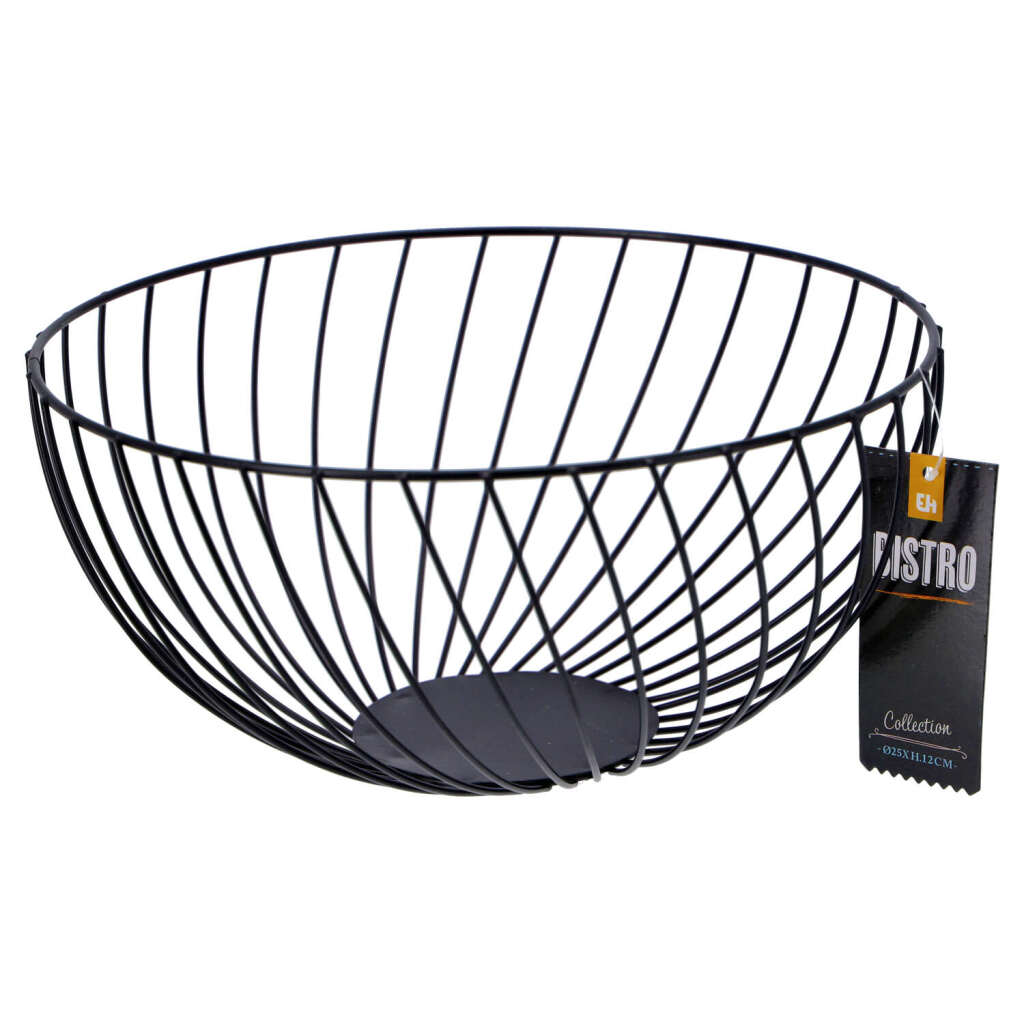 Ausgezeichnete Haushaltswaren -Hauswaren Obst -Basket -Metall schwarz 25x12 cm
