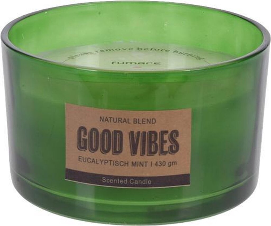 Hs Duftkerze in Glas Eukalyptus Minze mit Text Good Vibes