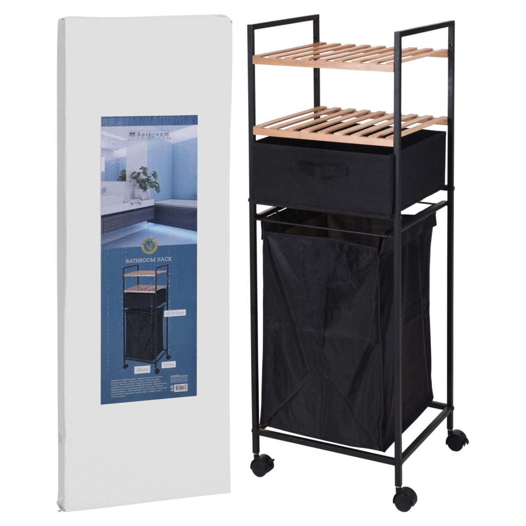 Badezimmerlösungen Badezimmerlösungen Lagerregal mit 2 Regalen und Waschkorb 109 cm Bambus