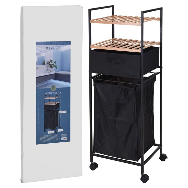 Badezimmerlösungen Badezimmerlösungen Lagerregal mit 2 Regalen und Waschkorb 109 cm Bambus