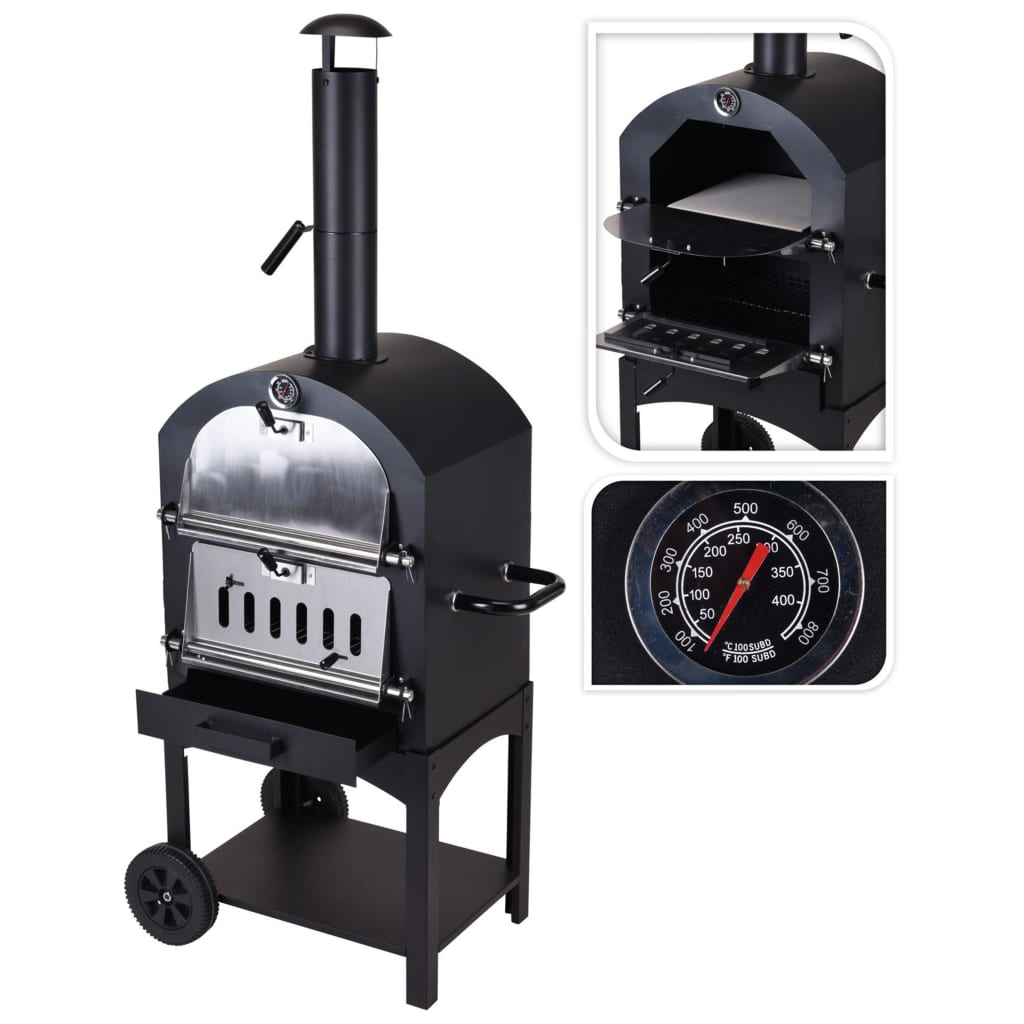 ProGarden 2-in-1 Grillpizzaofen 68 x 48 x 156 cm Edelstahl Schwarz