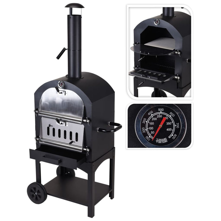 ProGarden 2-in-1 Grillpizzaofen 68 x 48 x 156 cm Edelstahl Schwarz