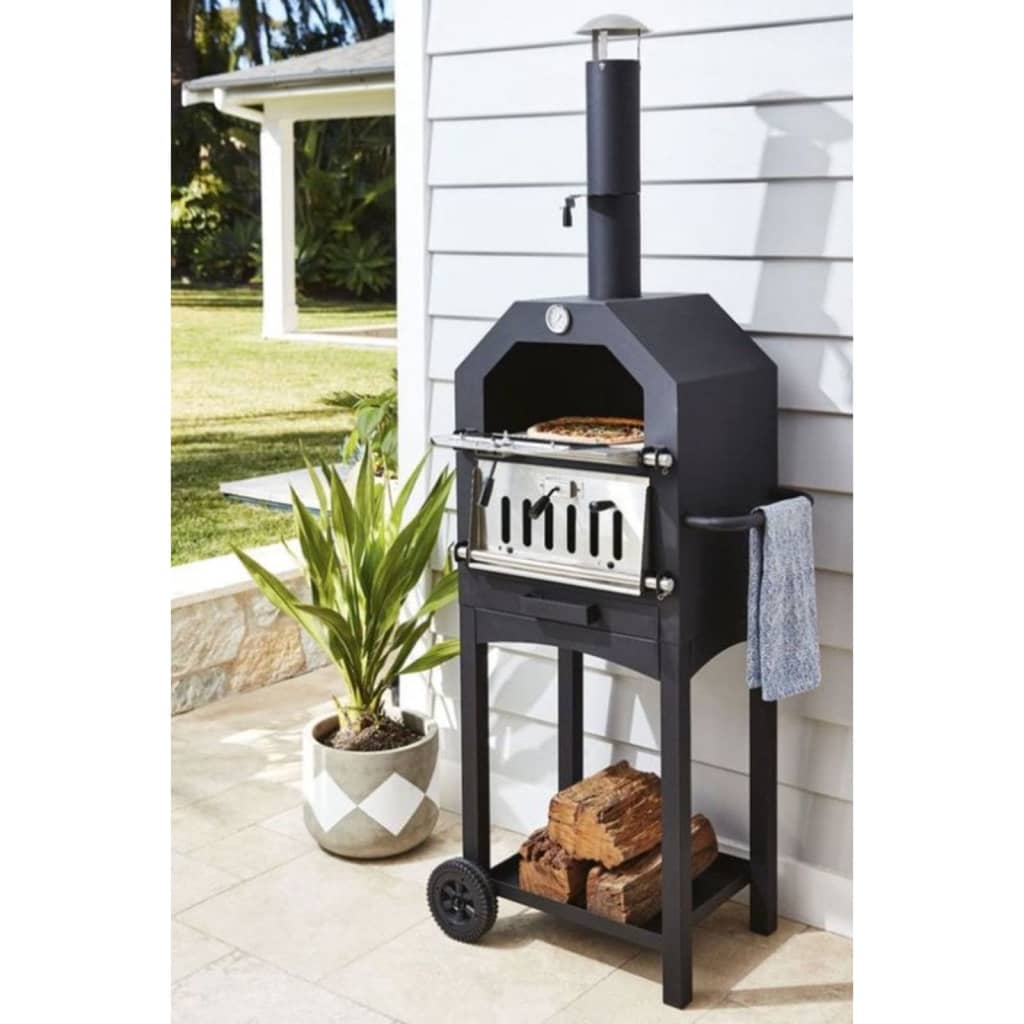 ProGarden 2-in-1 Grillpizzaofen 68 x 48 x 156 cm Edelstahl Schwarz