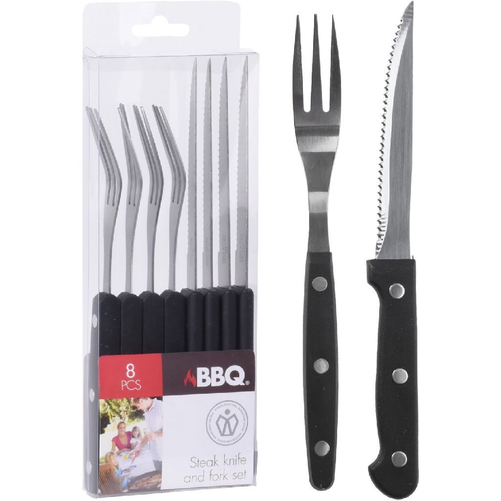 BBQ BBQ Steakmesser und Gabeln 8 Edelstahl schwarz