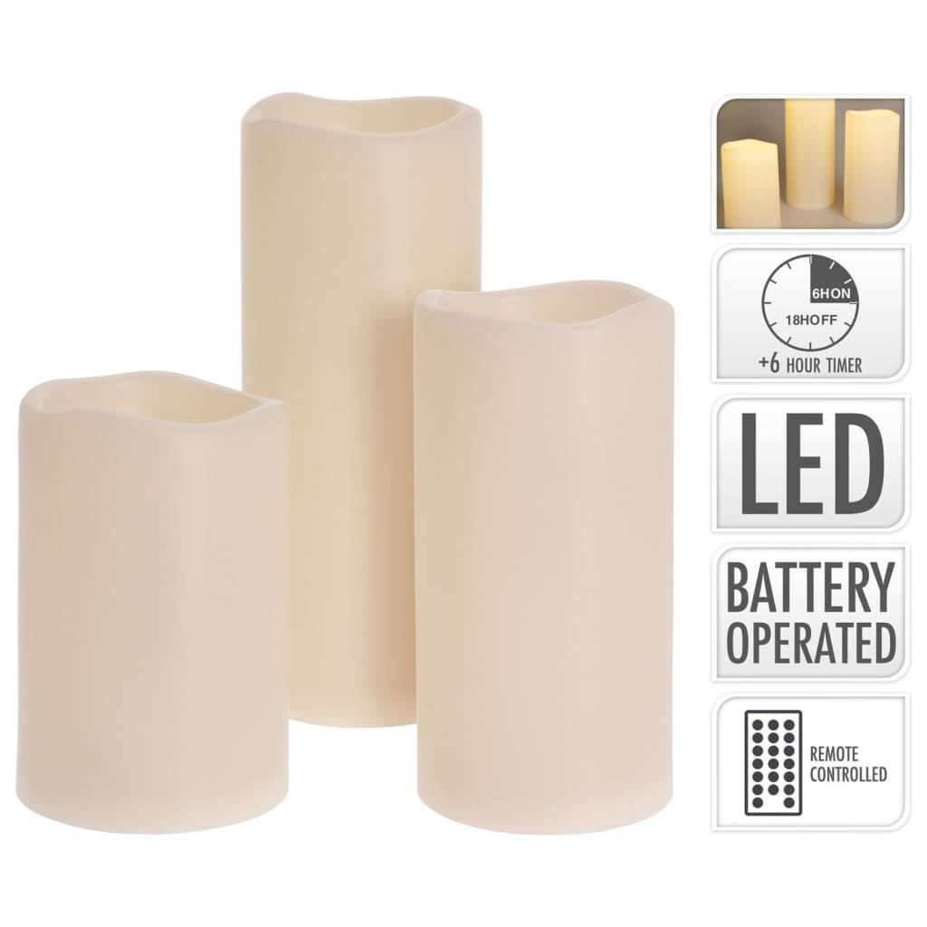 Ambiente Ambiente 3-Teil-LED-Kerzenset mit Fernbedienung