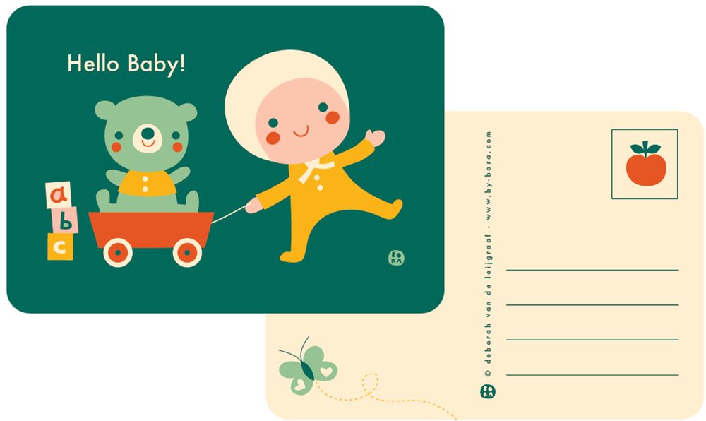 Bora Hallo Babyspielzeug-Postkarte