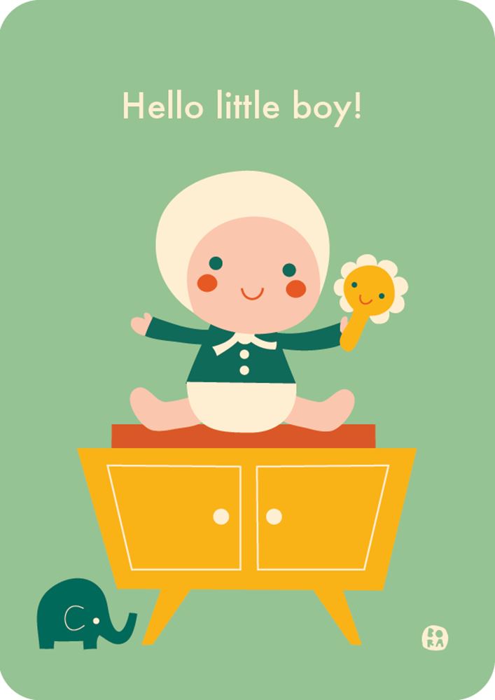 Bora Hallo Baby-Kleiner Junge Postkarte