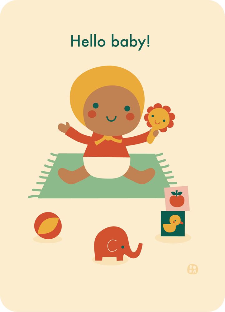 Bora hallo Baby, das Aufzugpostkarte spielt