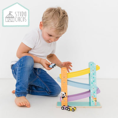 Studio-Zirkus-Autobahn aus Holz + 3 Autos