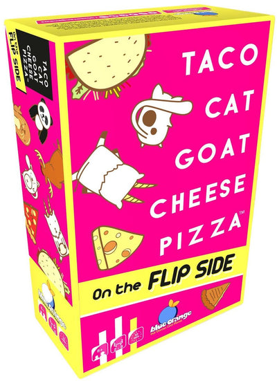 Geronimo-Spiele, blau-orangefarbenes Kartenspiel, Taco-Back-Ziegenkäse-Pizza