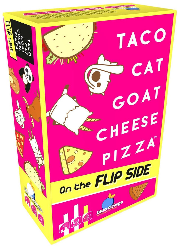 Geronimo-Spiele, blau-orangefarbenes Kartenspiel, Taco-Back-Ziegenkäse-Pizza