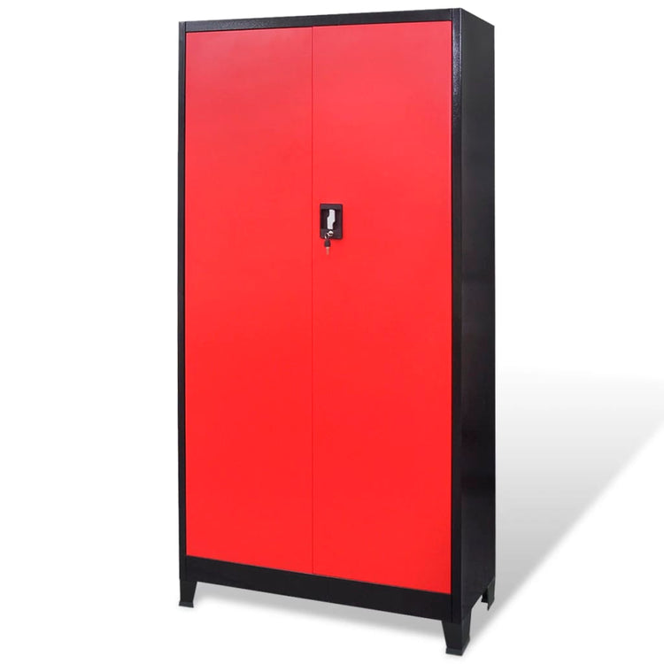 Vidaxl -Werkzeugschrank mit Box 90x40x180 cm Stahl rot und schwarz