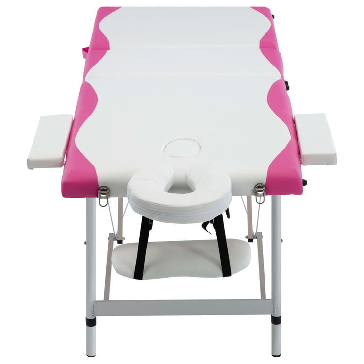 Vidaxl -Massage -Tabelle zusammenklappbar 3 Zonen Aluminium Weiß und Rosa