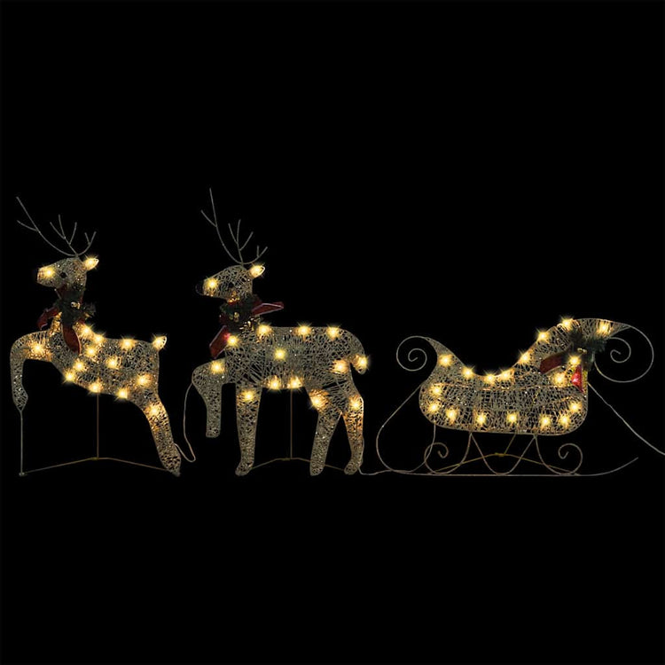 Vidaxl Weihnachtsdekoration Rentiere und Schlitten 60 LEDs Goldfarbe