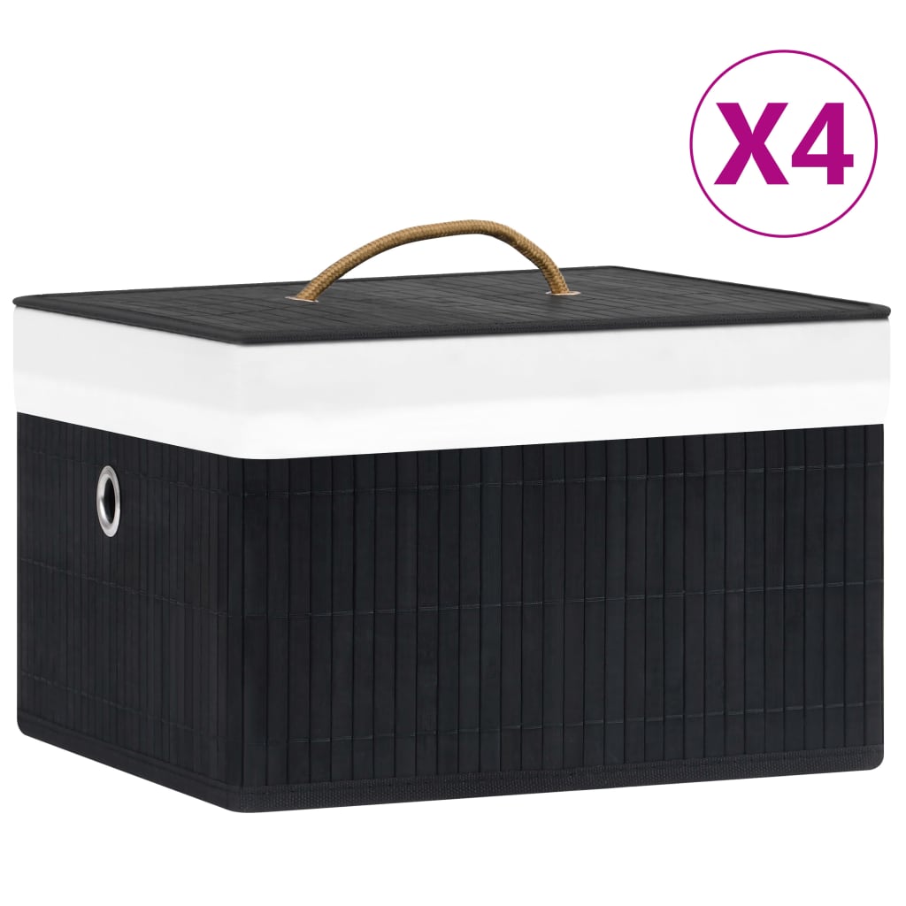 Vidaxl -Speicherboxen 4 PC Bambus schwarz