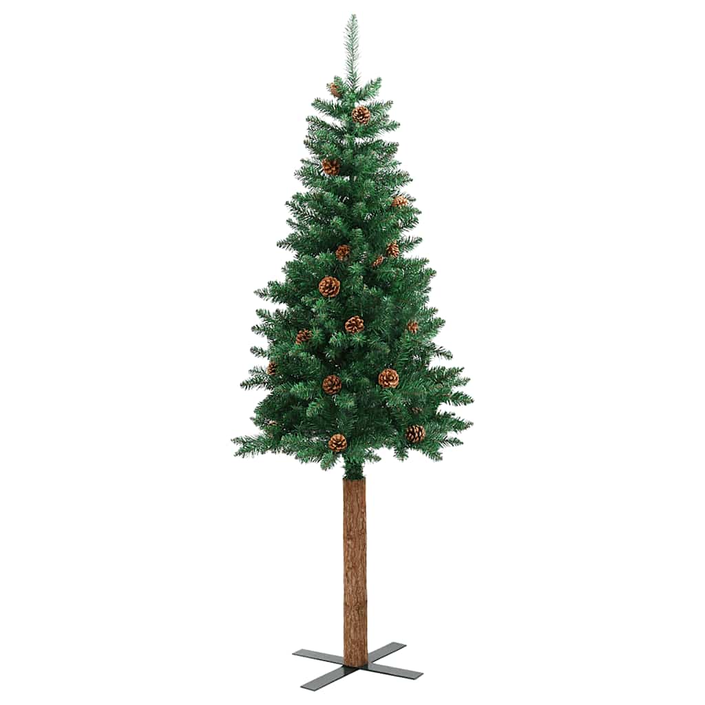 Vidaxx Weihnachtsbaum mit Echtholz und Tannenzapfen schmal 180 cm PVC Grün