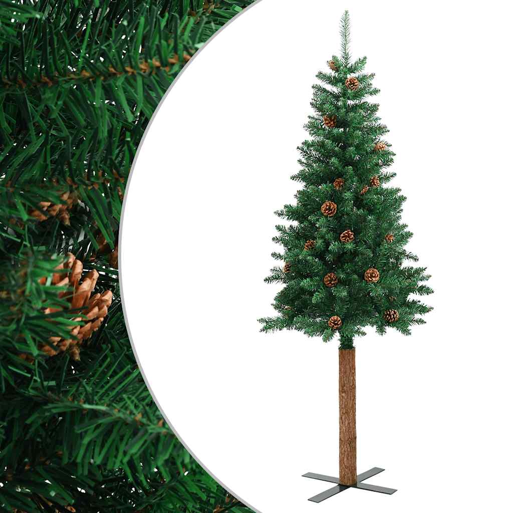 Vidaxx Weihnachtsbaum mit Echtholz und Tannenzapfen schmal 210 cm PVC Grün