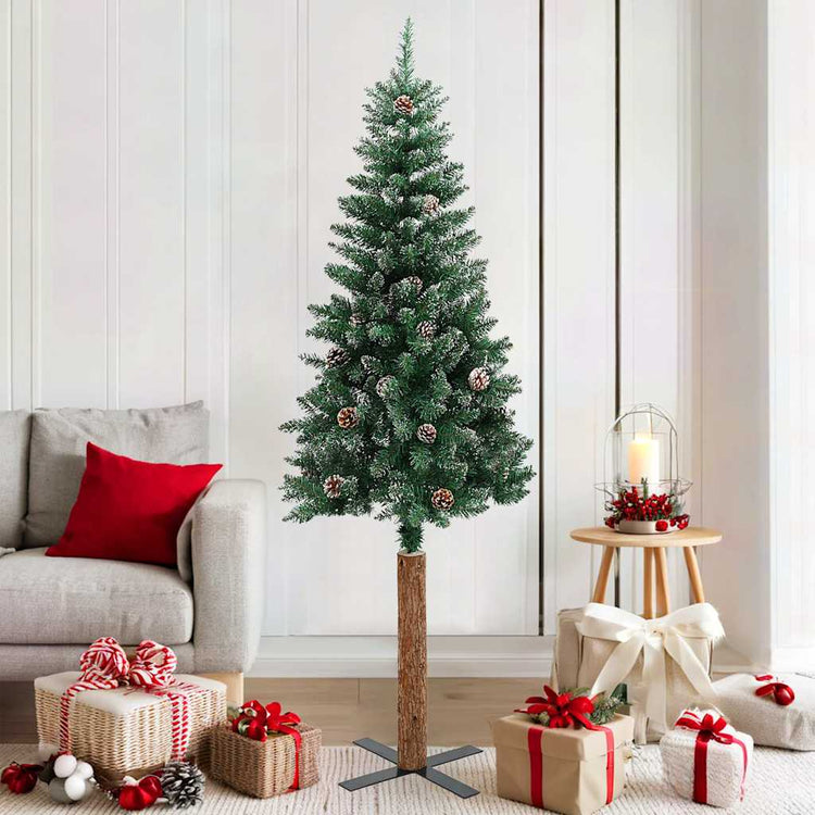 Vidaxx Weihnachtsbaum mit Echtholz und Schnee schmal 180 cm grün