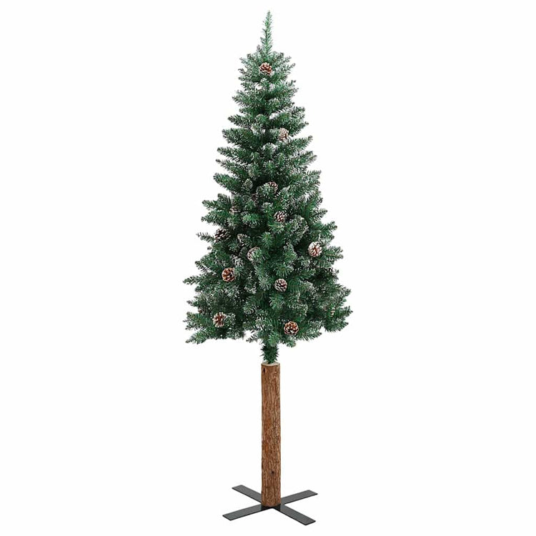 Vidaxl Weihnachtsbaum mit echtem Holz und Schnee schmal 210 cm Grün