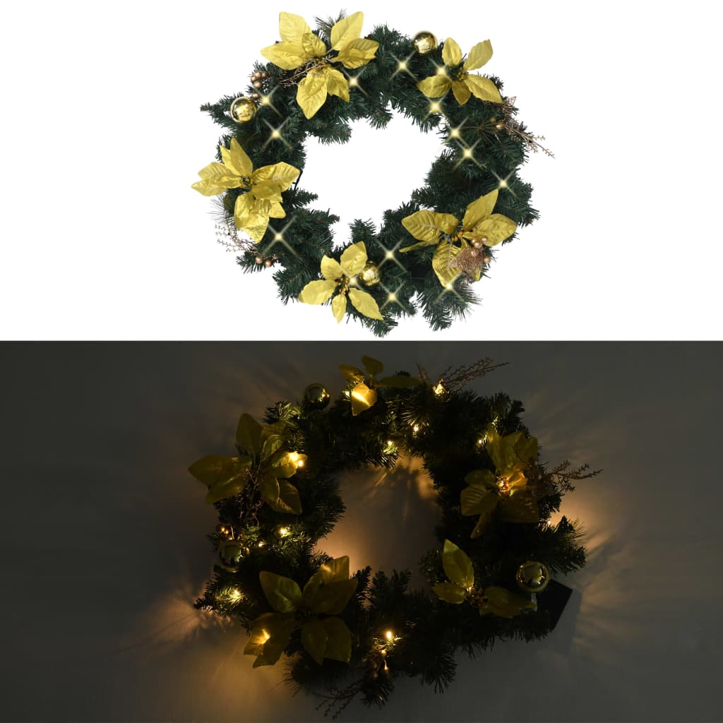 Vidaxl Weihnachtskranz mit LED -Leuchten 60 cm PVC Grün