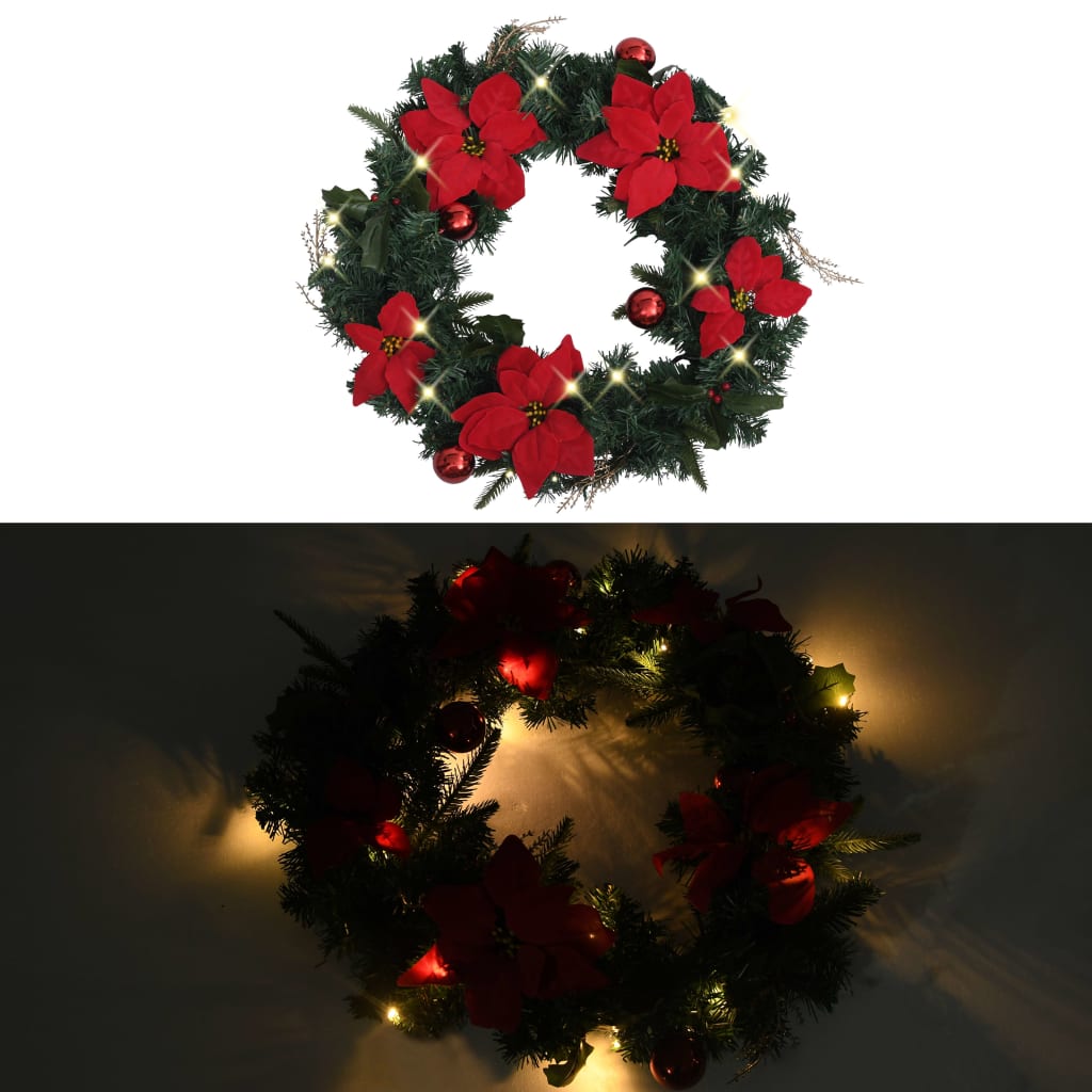 Vidaxl Weihnachtskranz mit LED -Leuchten 60 cm PVC Grün
