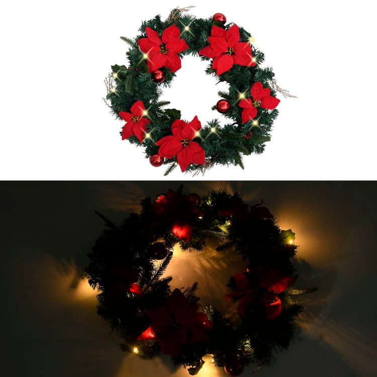 Vidaxl Weihnachtskranz mit LED -Leuchten 60 cm PVC Grün