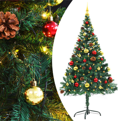 Vidaxl Kunstkerstboom mit Beleuchtung und Weihnachtsbällen 150 cm Grün
