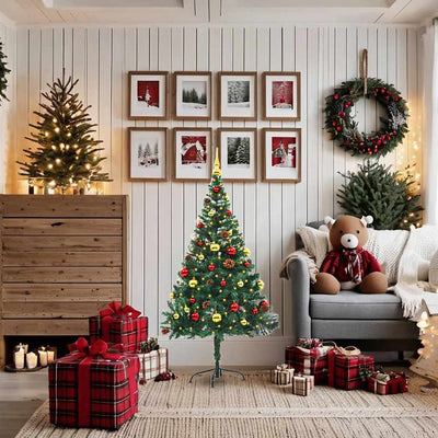 Vidaxl Kunstkerstboom mit Beleuchtung und Weihnachtsbällen 150 cm Grün