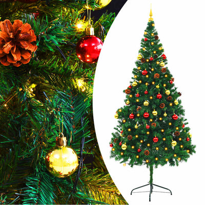 Vidaxl Kunstkerstboom mit Beleuchtung und Weihnachtsbällen 210 cm Grün